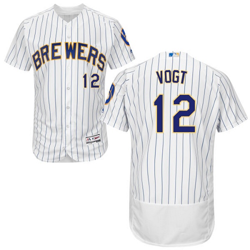 Brewers #12 Stephen Vogt White Strip Flexbase Authentic Collection Stitched MLB Jersey